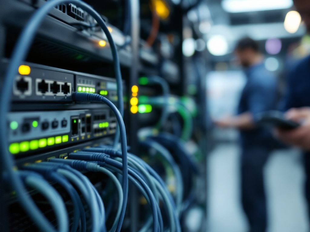 Baie réseau et raccordement fibre du local technique d'un site industriel