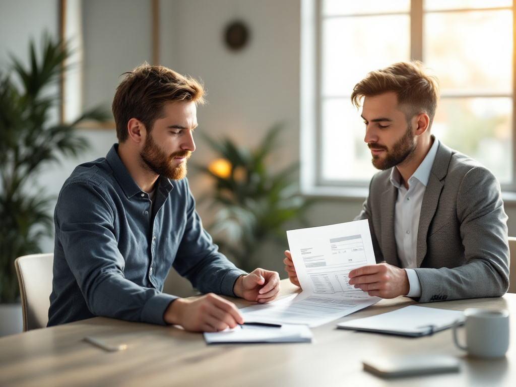 Un technicien CD CONNECT et un dirigeant examinent ensemble une facture d'opérateur et un plan d'installation